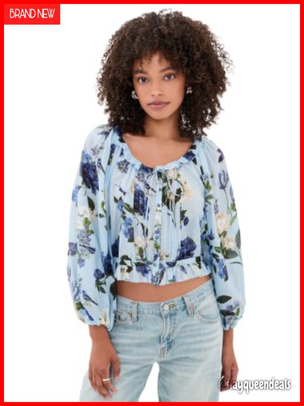 Mclaine Cropped Blouse Lightweight Ruffle Botanical Print
